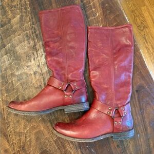 Frye Red Leather Knee-High Boots